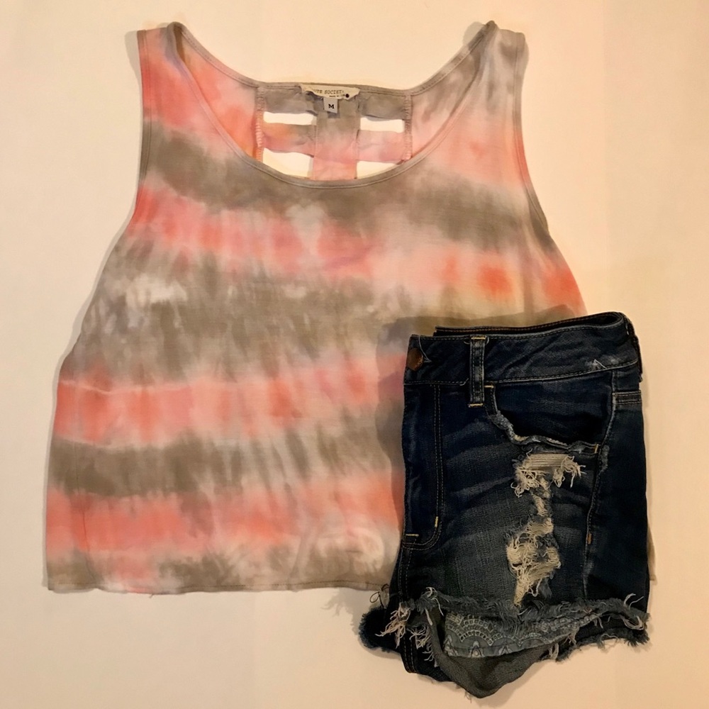 Flowy tye dye top with caged back